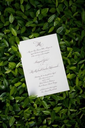 Green and white wedding invitation