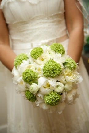 Green and white wedding flower bouquet 