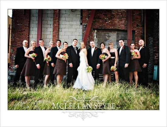 Brown and green wedding party