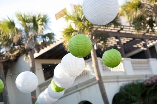 Green and white paper lanterns