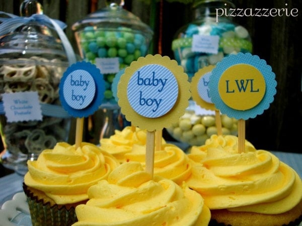 Yellow cupcakes with toppers