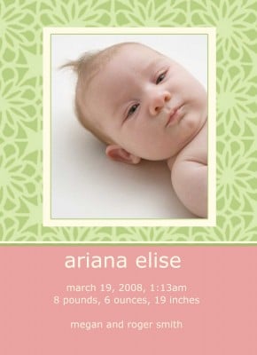 Pink and Green Birth Announcement