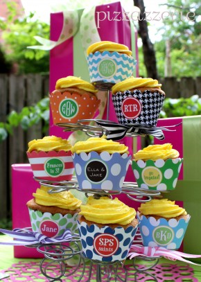 Monogammed Cupcake Wrappers and Bands