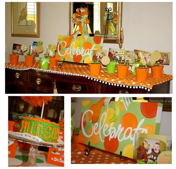Celebrate Party Sign Green and Orange
