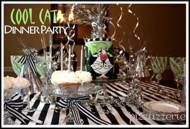 Cat Dinner Party Table Black and White