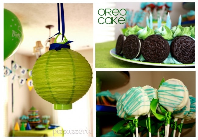 oreo birthday cake and green paper lantern picture