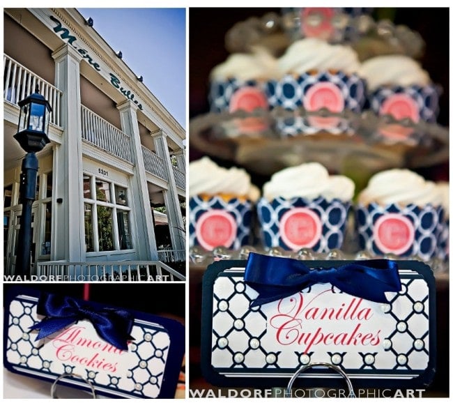 the paper menu cupcake wrappers in navy and coral at mere bulles