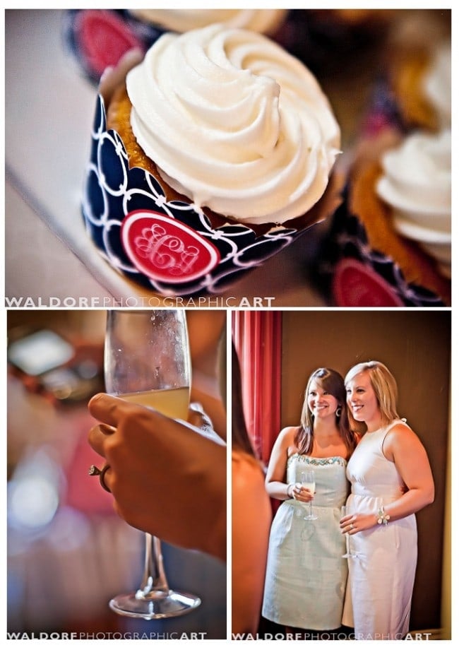 navy and coral wedding cupcakes