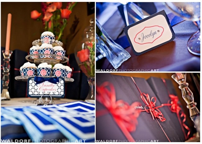 navy and coral wedding luncheon