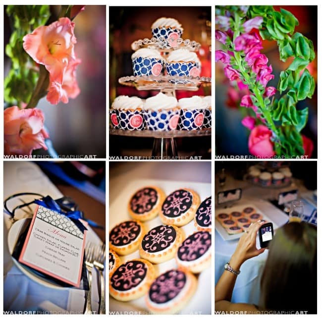 navy and coral bridesmaid luncheon