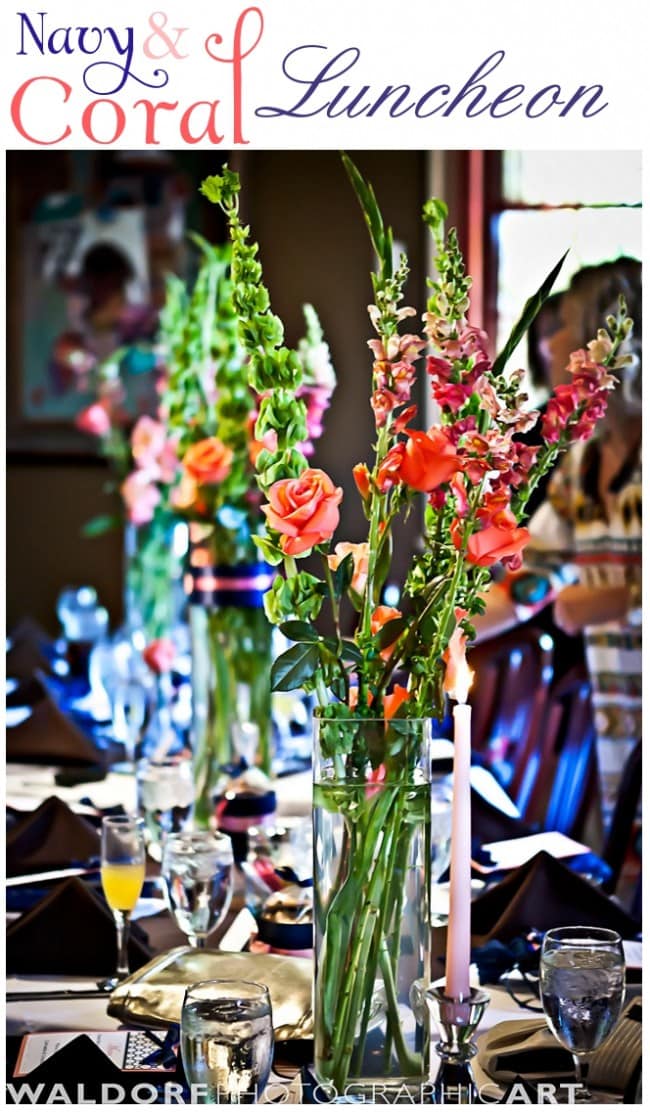 navy and coral bridesmaid luncheon at mere bulles