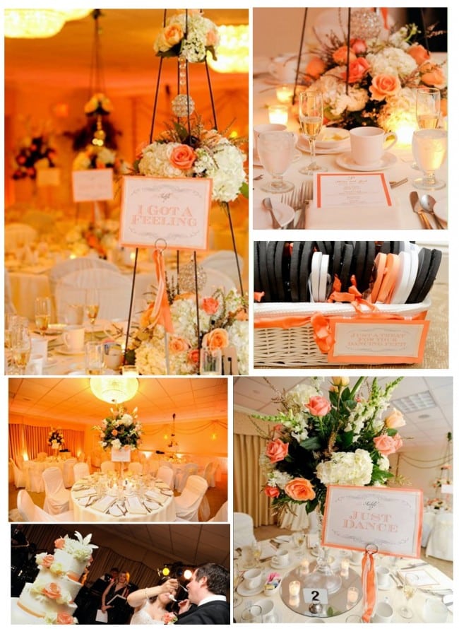 coralwedding2 coral and gold wedding pictures and table signs