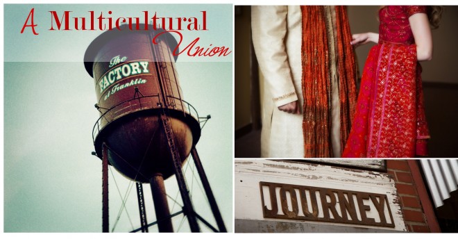 a multicultural hindu and christian weddings in pink, red, orange, green