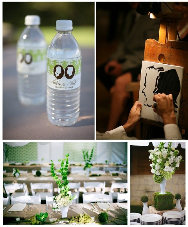 green white silhouette wedding pictures water bottle labels