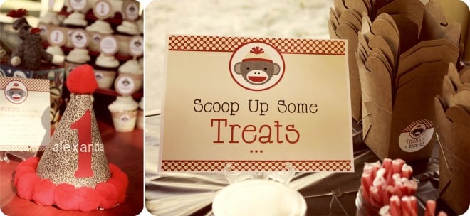 Vintage Sock Monkey Birthday party Signs