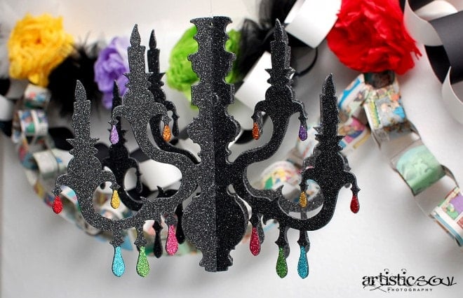 glittered chandelier black