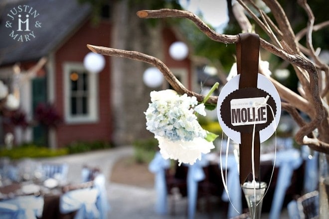 wedding branches centerpiece hydrangeas