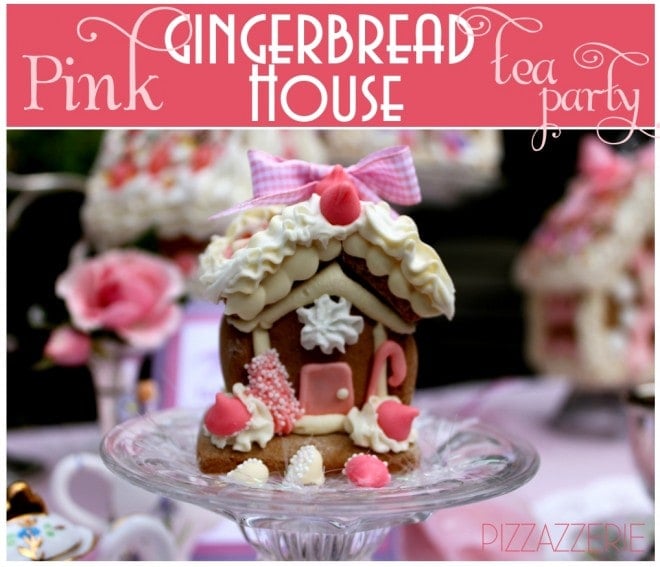 pink gingerbread house tea party