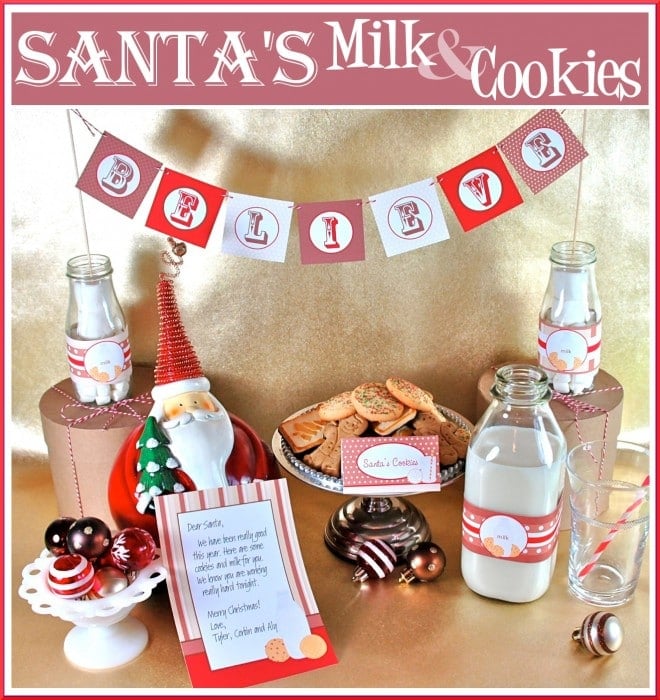 santa's milk and cookies display
