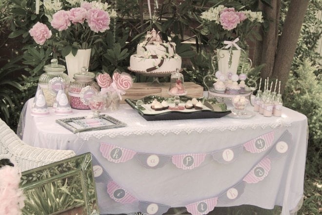vintage birthday party cake table