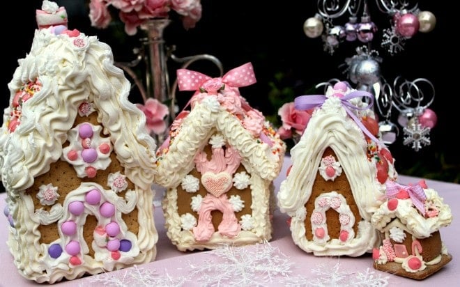pink gingerbread house village