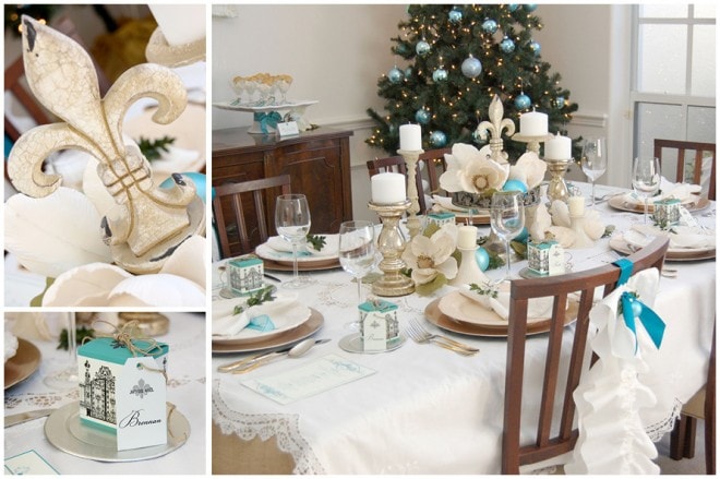 holiday white dinner party table