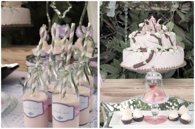 vintage drink me bottles and pink cake