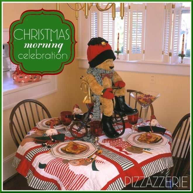 christmas morning tablescape teddy bear