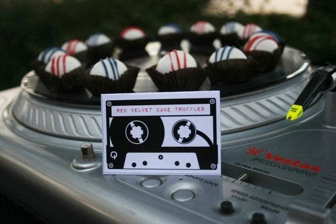 red velvet cake truffles music party