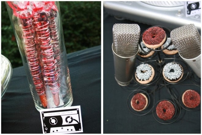 pretzel rods and mini doughnuts for music party